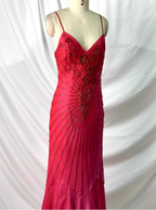 Vibrant Mermaid Thin Strap V-Neck Beaded Chiffon Long Formal Prom Dresses