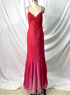 Vibrant Mermaid Thin Strap V-Neck Beaded Chiffon Long Formal Prom Dresses