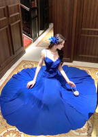Vibrant Royal Blue A-Line Spaghetti Strap Knot-Embellished Chiffon Long Formal Prom Dresses