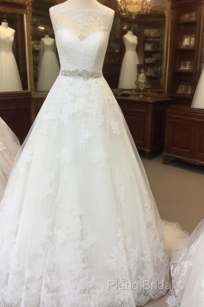 Vintage A-Line Cap Sleeves Crystal Beaded Sashes Wedding Lace Dresses