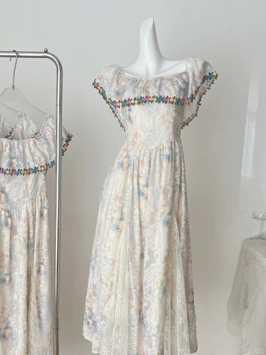 Vintage A-Line Colorful Floral Lace Long Formal Prom Dresses Bridesmaid Dresses Secondary image