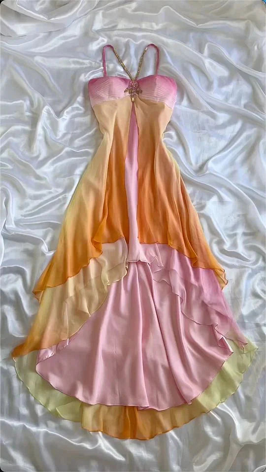 Vintage A Line Halter Beaded Colorful Chiffon Party Dresses Formal Evening Dresses Secondary image