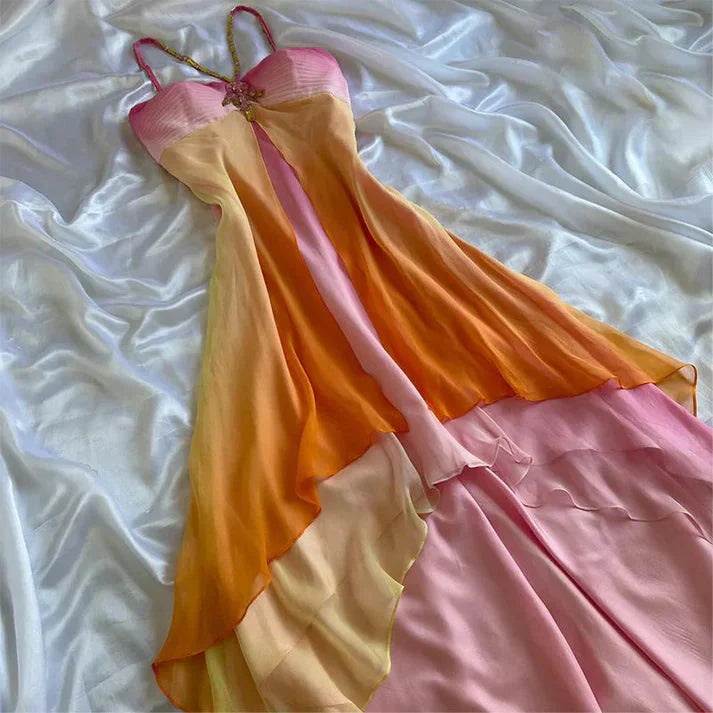 Vintage A Line Halter Beaded Colorful Chiffon Party Dresses Formal Evening Dresses Main image