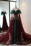 Vintage A Line High Neckline Tulle Burgundy Formal Prom Dresses