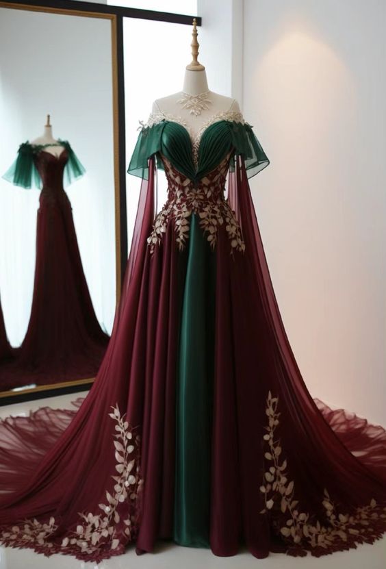 Vintage A Line High Neckline Tulle Burgundy Formal Prom Dresses Main image