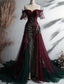 Vintage A Line Off The Shoulder Tulle Burgundy Formal Prom Dresses