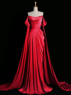 Vintage A Line Off The Shoulder Satin Formal Prom Dresses Long Formal Evening Gown Formal Party Dresses