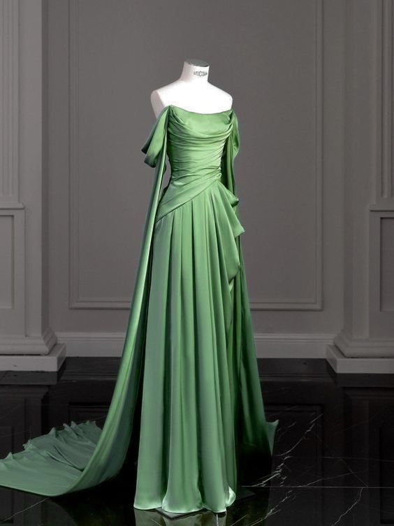 Vintage A Line Off The Shoulder Satin Formal Prom Dresses Long Formal Evening Gown Formal Party Dresses Main image