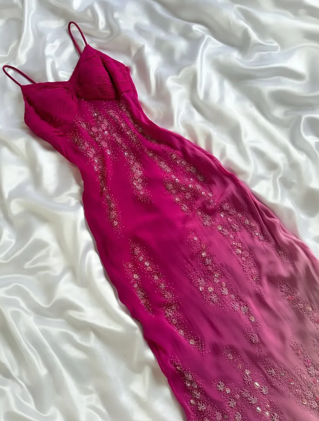 Vintage A Line Spaghetti Strap Exquisite Beaded Ombre Chiffon Formal Prom Dresses Wedding Guest Dresses Secondary image