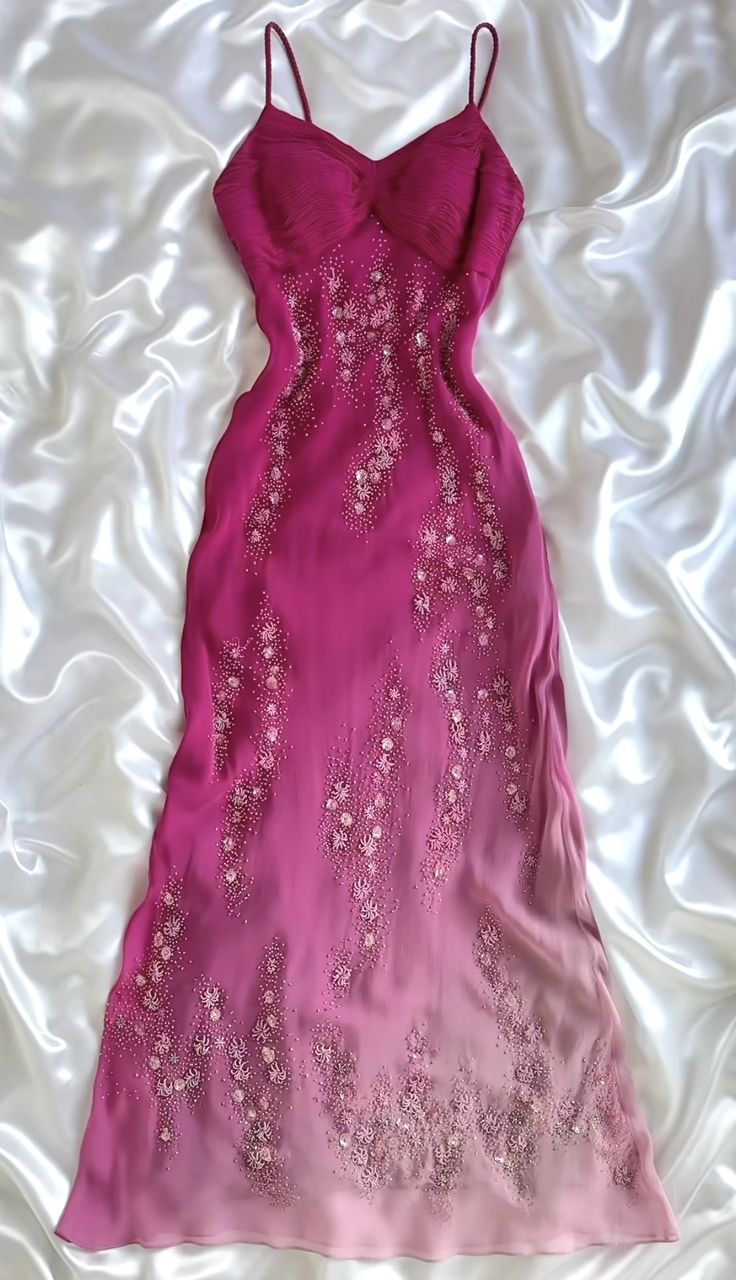 Vintage A Line Spaghetti Strap Exquisite Beaded Ombre Chiffon Formal Prom Dresses Wedding Guest Dresses