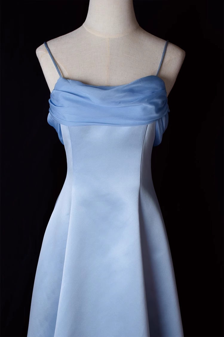 Vintage A Line Spaghetti Straps Blue Long Formal Prom Dresses Secondary image