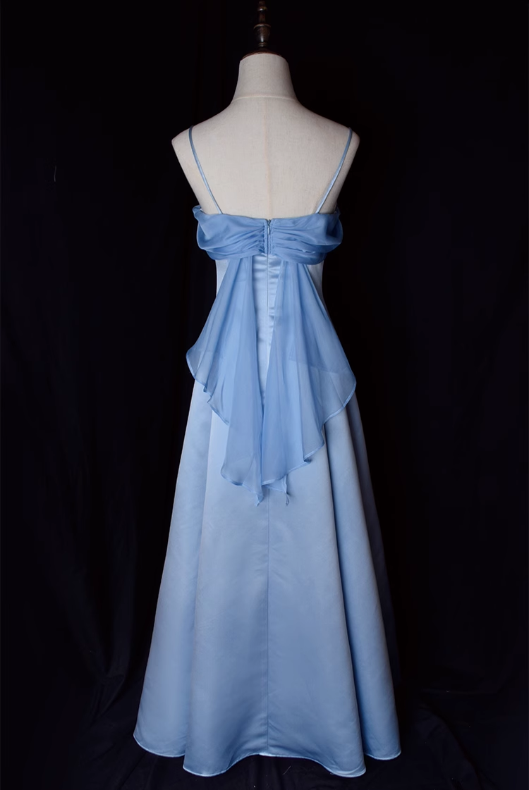 Vintage A Line Spaghetti Straps Blue Long Formal Prom Dresses