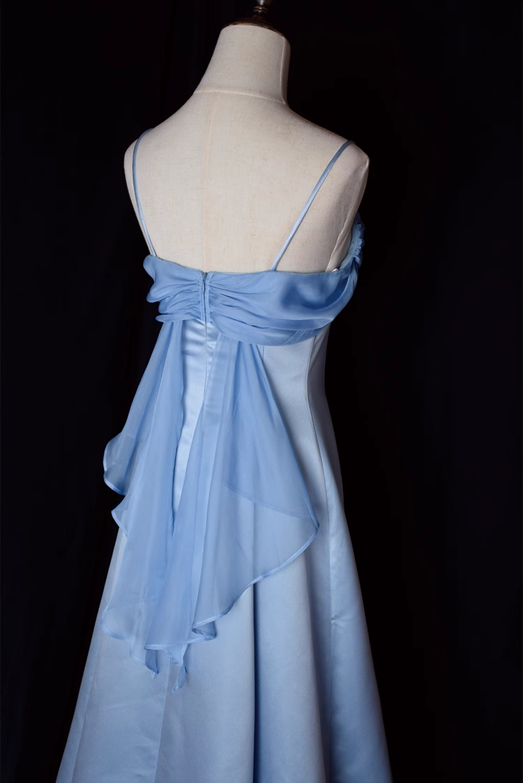 Vintage A Line Spaghetti Straps Blue Long Formal Prom Dresses
