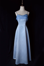 Vintage A Line Spaghetti Straps Blue Long Formal Prom Dresses