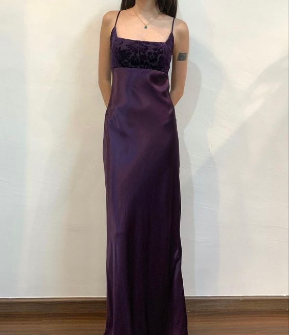 Vintage A Line Spaghetti Straps Grape Long Formal Prom Dresses