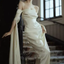 Vintage A Line Strapless Long Sleeves White Silk Satin Backless Wedding Dresses