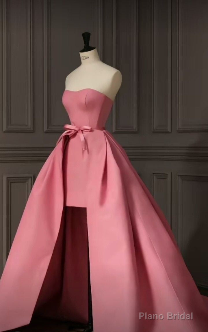 Vintage A Line Strapless Satin Evening Dress Prom Dresses High Low Birthday Outfits Main image