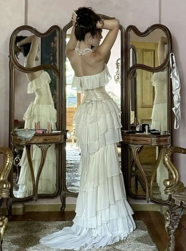Vintage A Line Strapless White Chiffon Long Prom Dresses