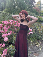 Vintage A Line Straps Burgundy Long Formal Prom Dresses