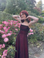 Vintage A Line Straps Burgundy Long Formal Prom Dresses