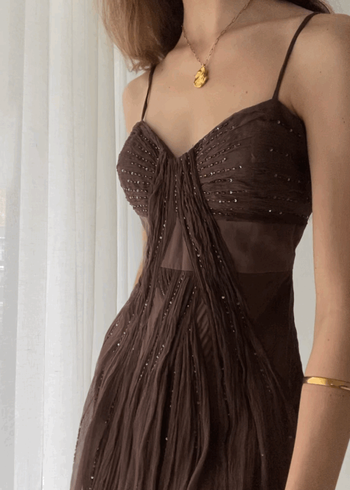 Vintage A Line Straps Floor Length Brown Formal Prom Dresses Secondary image