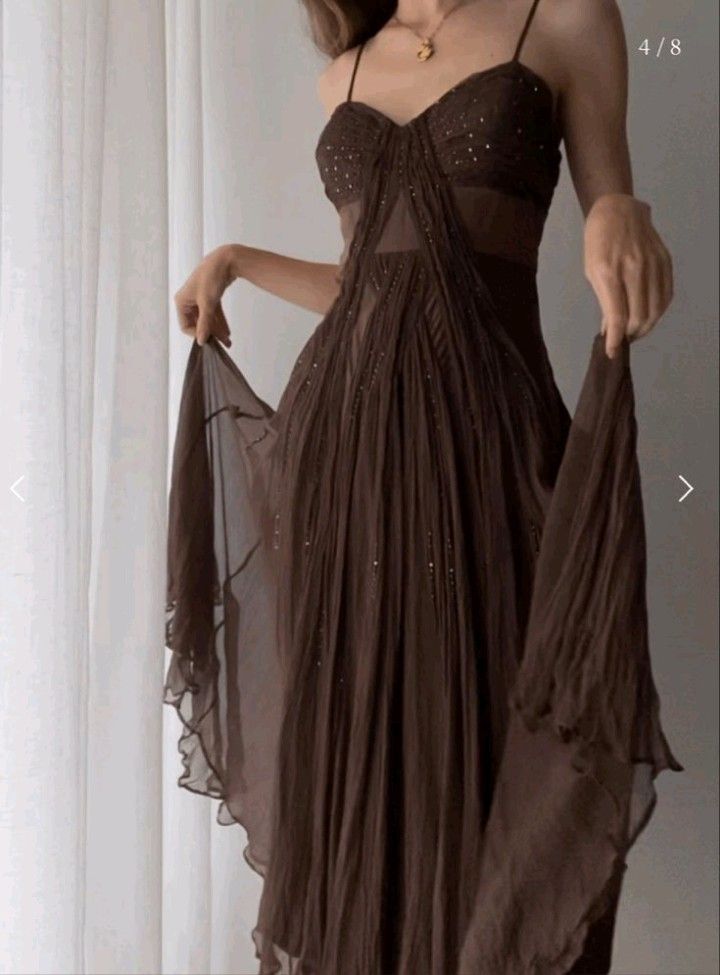 Vintage A Line Straps Floor Length Brown Formal Prom Dresses