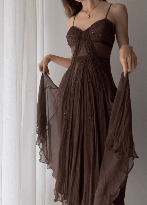 Vintage A Line Straps Floor Length Brown Formal Prom Dresses Main image