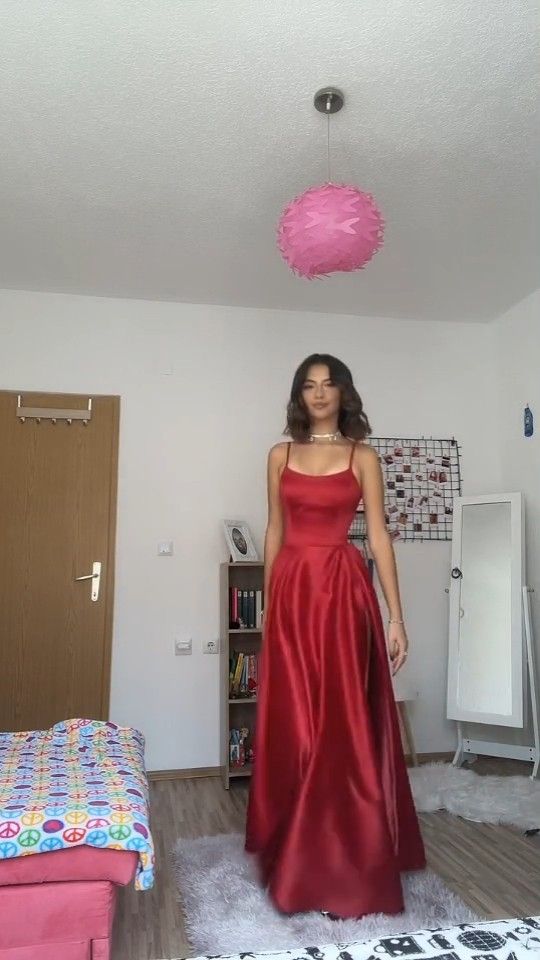 Vintage A Line Straps Floor Length Red Formal Prom Dresses Main image