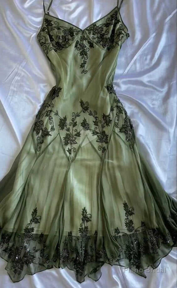 Vintage A line Straps Green Prom Dresses 22th Birthday Outfit Main image