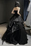 Vintage A Line Strapless Sleeveless Long Black Formal Prom Dresses