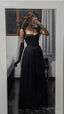 Vintage A line Straps Sleeveless Long Tulle Black Prom Dress