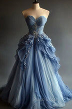 Vintage A-Line Sweetheart Chiffon Sequined Long Formal Prom Dresses Evening Dresses