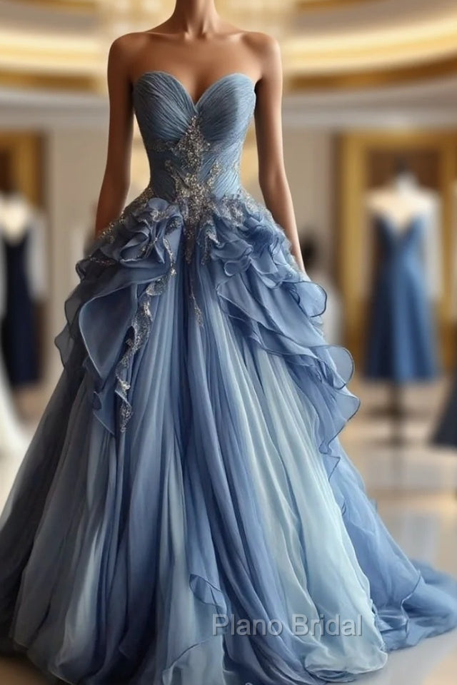 Vintage A-Line Sweetheart Chiffon Sequined Long Formal Prom Dresses Evening Dresses Main image