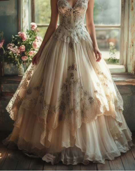 Vintage A-Line Sweetheart Neck Tulle Lace Long Formal Prom Dresses Applique Sweet Flower Wedding Dresses Secondary image
