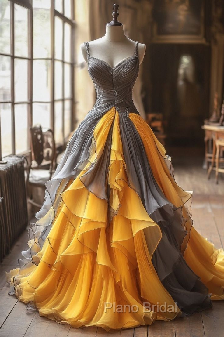 Vintage A-Line Tulle V-Neck Long Ball Gown, Spaghetti Straps Formal Evening Gown Secondary image