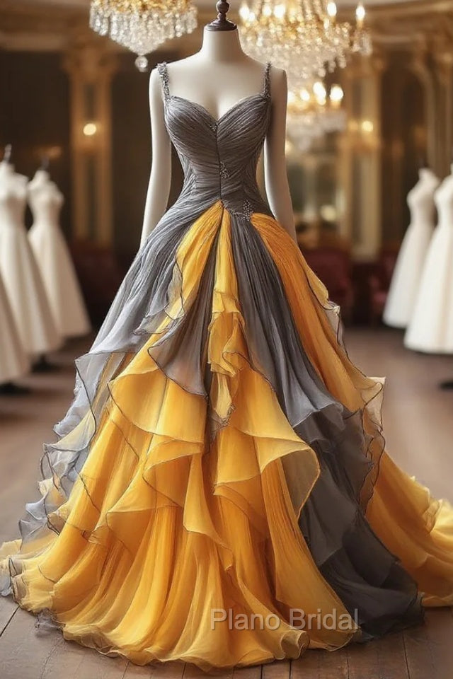 Vintage A-Line Tulle V-Neck Long Ball Gown, Spaghetti Straps Formal Evening Gown Main image