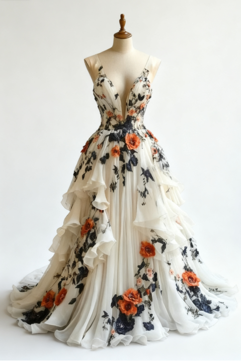 Fairytale A-Line Wedding Dresses Œ¸Chiffon 3D Applique Formal Evening Dresses Secondary image