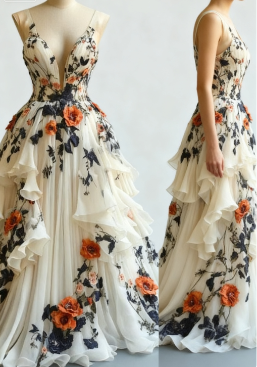 Fairytale A-Line Wedding Dresses Œ¸Chiffon 3D Applique Formal Evening Dresses