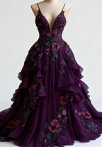 Fairytale A-Line Wedding Dresses Œ¸Chiffon 3D Applique Formal Evening Dresses