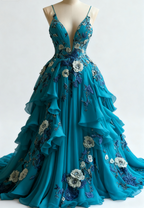 Fairytale A-Line Wedding Dresses Œ¸Chiffon 3D Applique Formal Evening Dresses