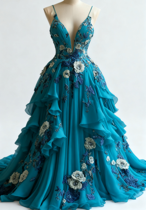 Fairytale A-Line Wedding Dresses Œ¸Chiffon 3D Applique Formal Evening Dresses