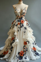 Fairytale A-Line Wedding Dresses Œ¸Chiffon 3D Applique Formal Evening Dresses