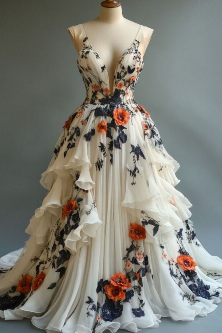 Fairytale A-Line Wedding Dresses Œ¸Chiffon 3D Applique Formal Evening Dresses