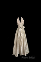 Vintage A Line V Neckline Champagne Lace Formal Prom Gown Fairy Formal Prom Dresses