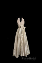 Vintage A Line V Neckline Champagne Lace Formal Prom Gown Fairy Formal Prom Dresses