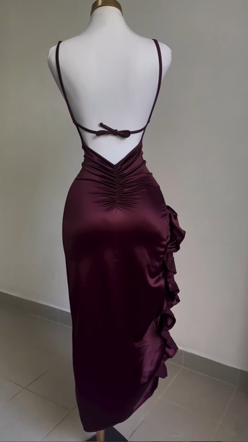 Vintage Backless Ruffle Asymmetrical Midi Length Party Dresses Secondary image