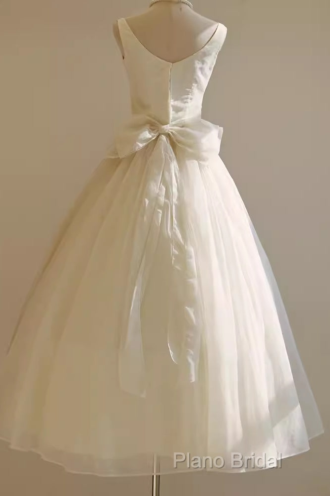 Vintage Ball Gown Bateau White Tea Length Wedding Dresses Brides Dresses