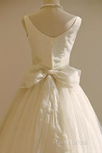 Vintage Ball Gown Bateau White Tea Length Wedding Dresses Brides Dresses