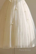 Vintage Ball Gown Bateau White Tea Length Wedding Dresses Brides Dresses