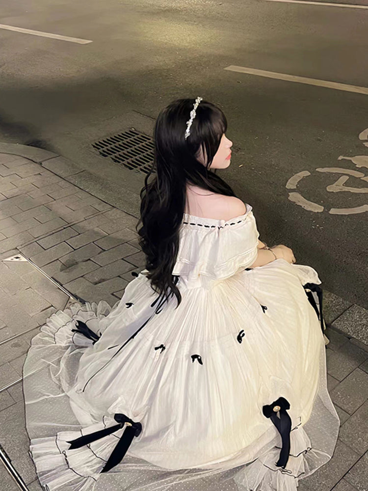 Vintage Ball Gown Off The Shoulder White Chiffon Summer 18Th Birthday Dresses Lolita Dresses Birthday Outfits